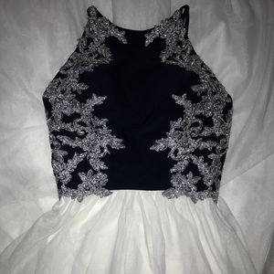 Navy blue and white prom dress